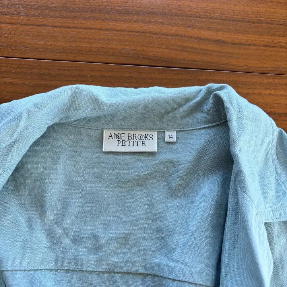90s Vintage Anne Brooks Petite Linen Blend Sleeveless Button Up Blouse Size 14 - Picture 9 of 12